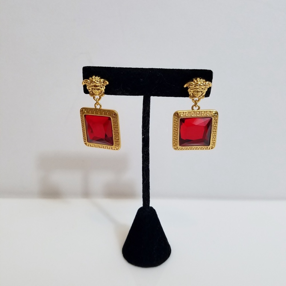 Beautiful Versace Ruby Gem Dangle Earrings